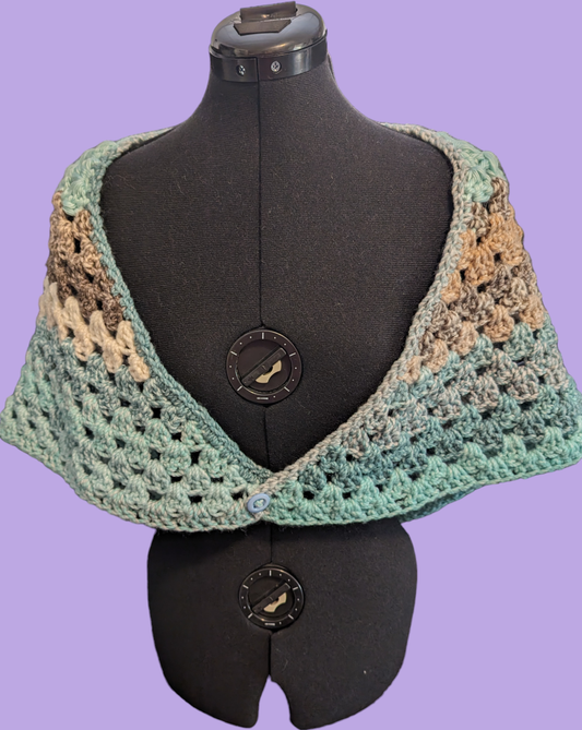 Chunky Granny Stitch Shawl Turquoise and Brown